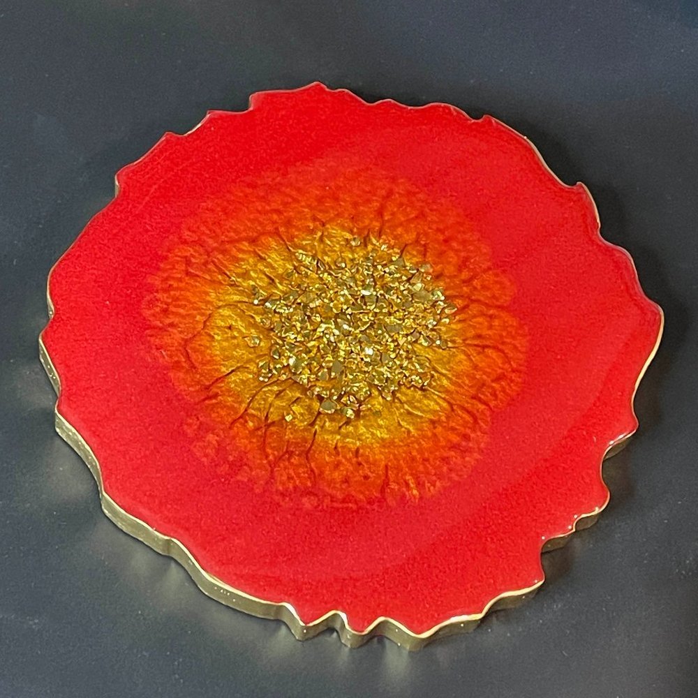Resin Geode Coaster Gold Glass/Red